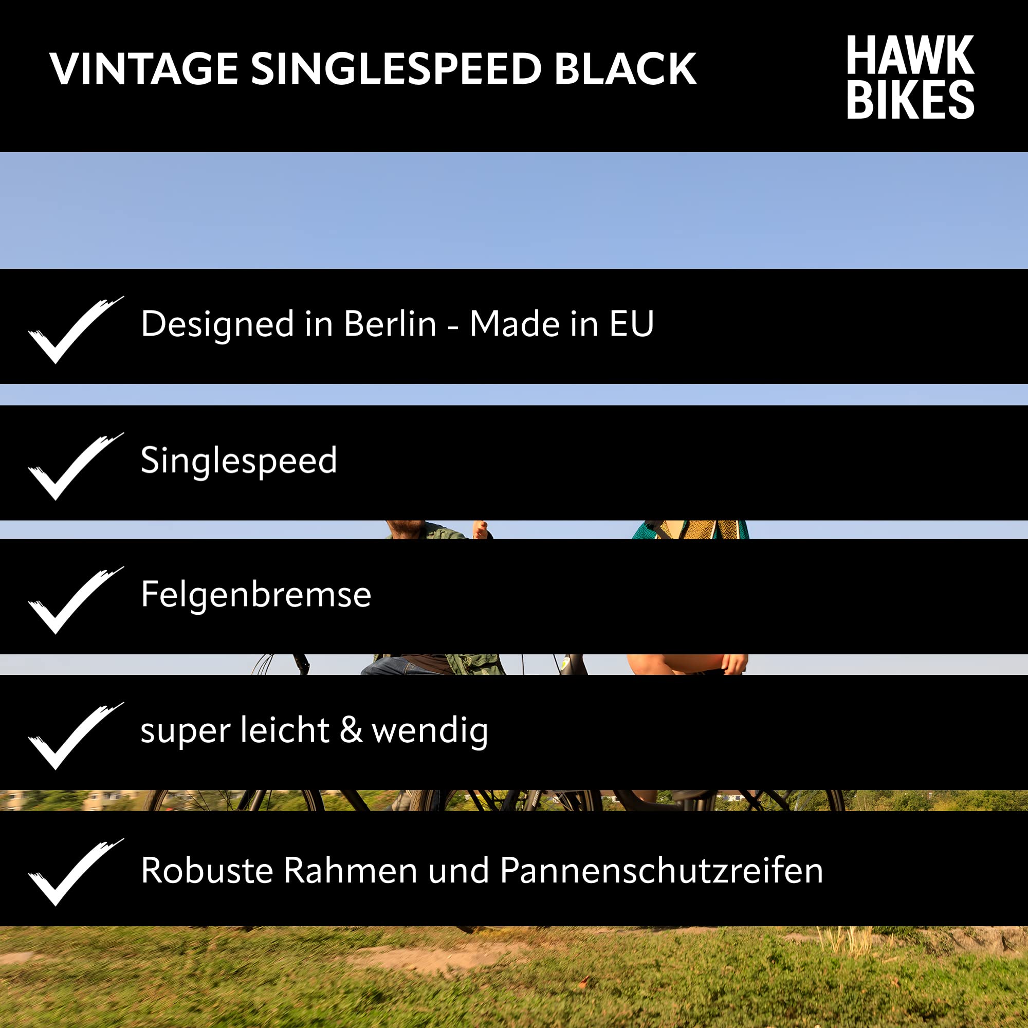 HAWK Vintage Singlespeed Fahrrad 28 Zoll Herren & Damen (60 cm) I Sportliches Fixie mit klassischem Stahlrahmen I Rennrad mit Felgenbremse I Black