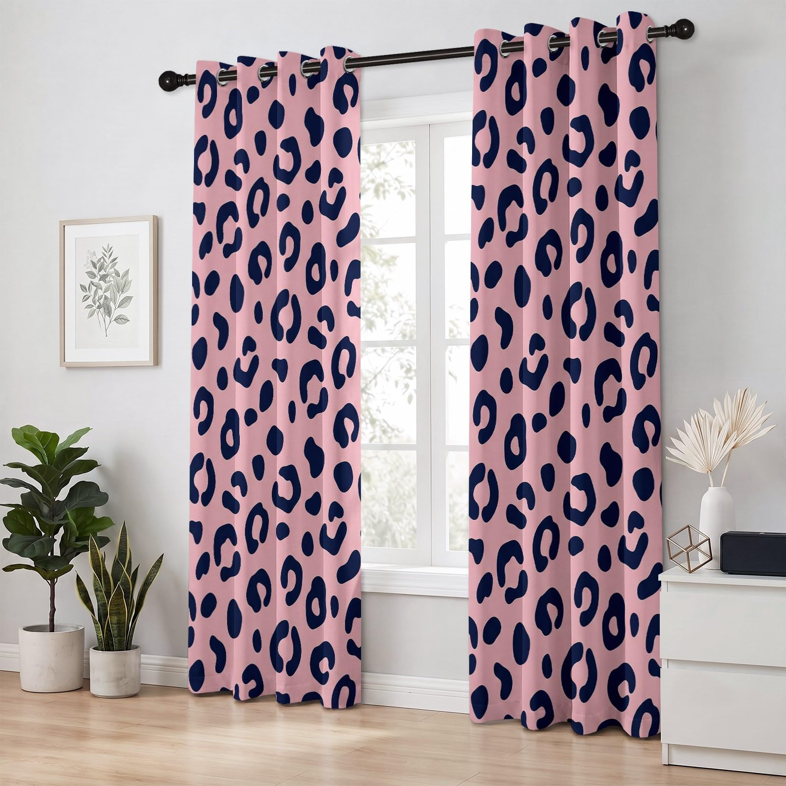 Generisch Modern Tiere Vorhänge für Schlafzimmer 214 x 91.5 cm (H x B), Thermo Verdunkelung Rosa Leopardenmuster Flecken Vorhang Wohnzimmer Kälteschutz - Blickdichte Gardinen mit Ösen, 2 Stück
