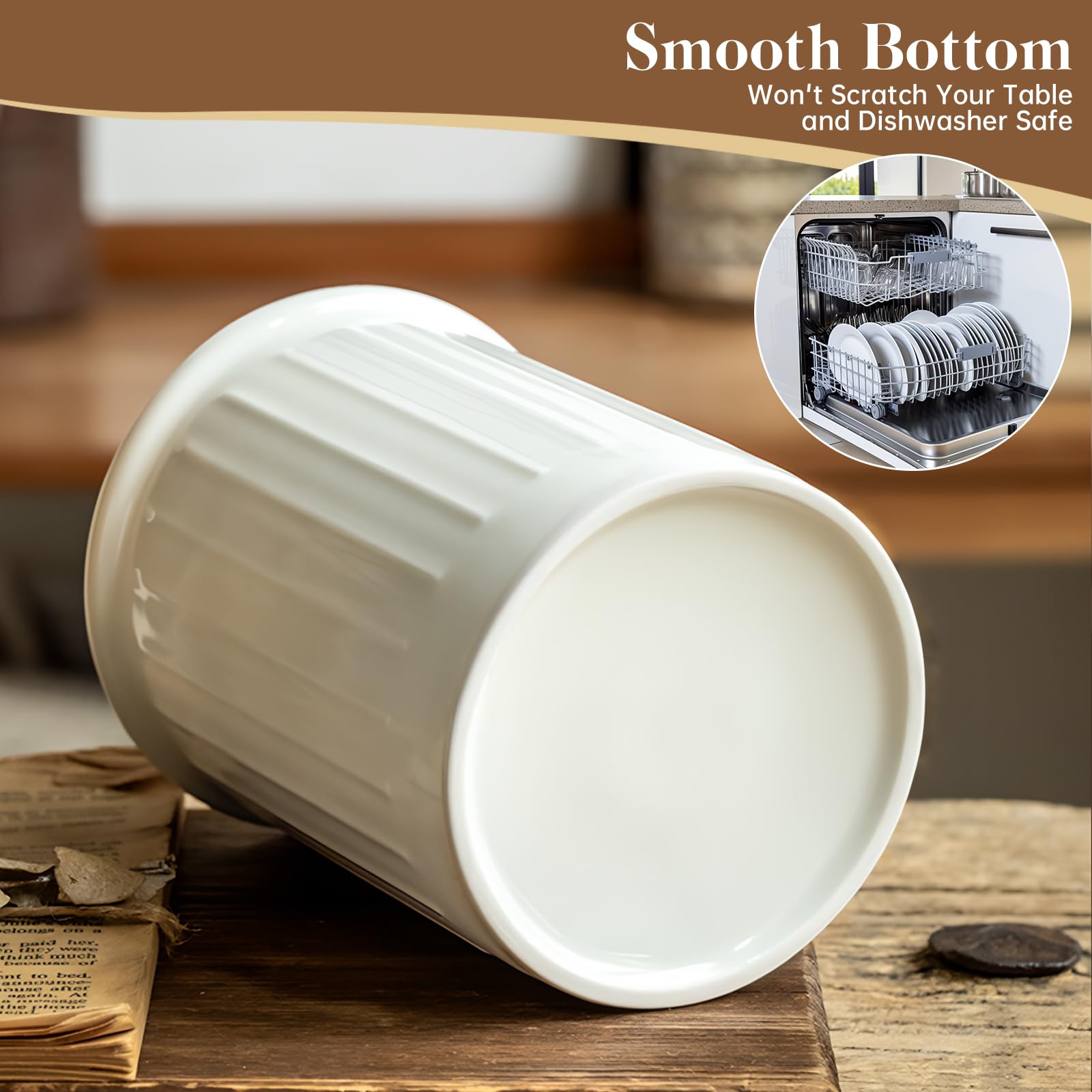 PAVSTINE Portautensili Ceramica, 13.4 x 11 cm, Porta Utensili da Cucina, Sollievo Porta Posate per Piano da Lavoro, Superficie Vetrata Brillante Scola Posate, Bianco