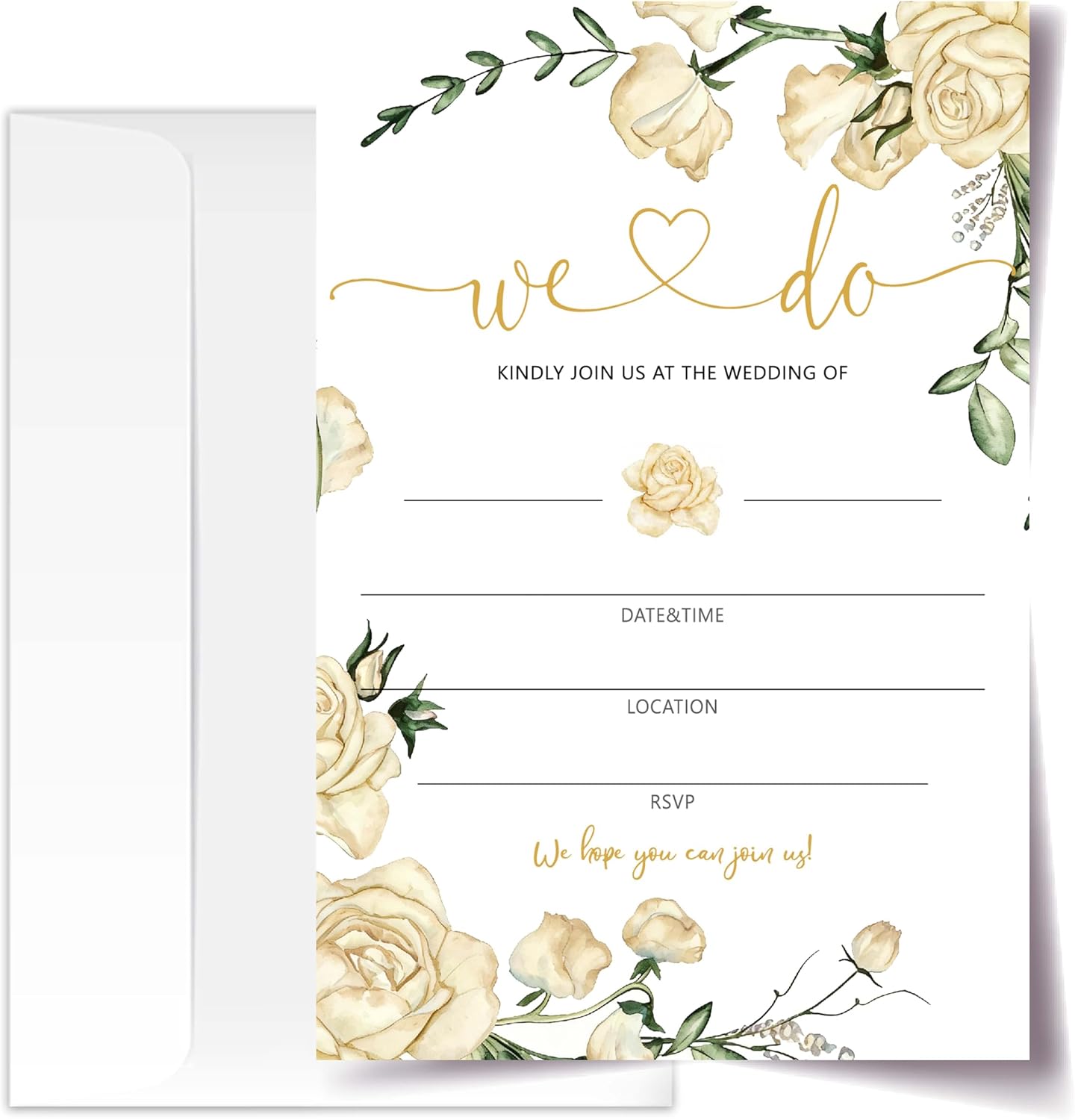 4x6 We Do Green Floral Wedding Invitation Set – Emerald Green Rose & Eucalyptus Greenery Wedding Invitations for Bridal Couples.(206)