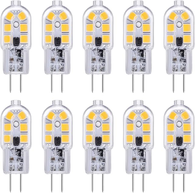 Akynite G4 12V LED Light Bulbs 2W Cool White 6000K, 12 LEDs, Replacement for Halogen Bulb G4 10W-20W, 200LM, AC DC 12V G4 Bi Pin Capsule LED for Cooker Hood/Chandelier, Not Dimmable, Pack of 10