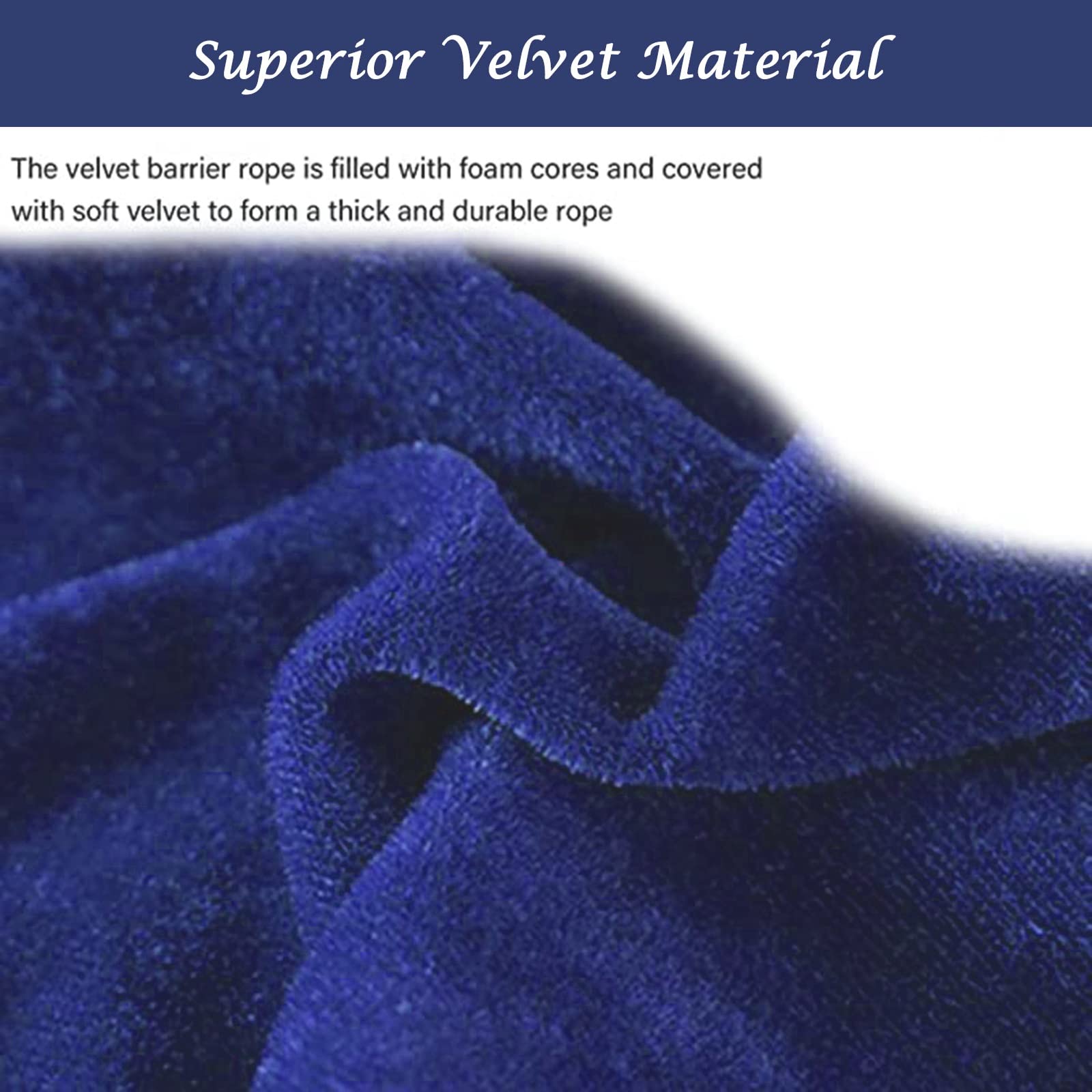 Barrier 3/4/5/10Ft Orange Velvet Stanchion Rope, Blue Crowd Control Barriers for Stanchion Posts Queue Pole, Rope Barrier with Silver Hooks, Queue Barrier Ropes for Carpet Events, 2 Pcs(Blue,6ft/185cm