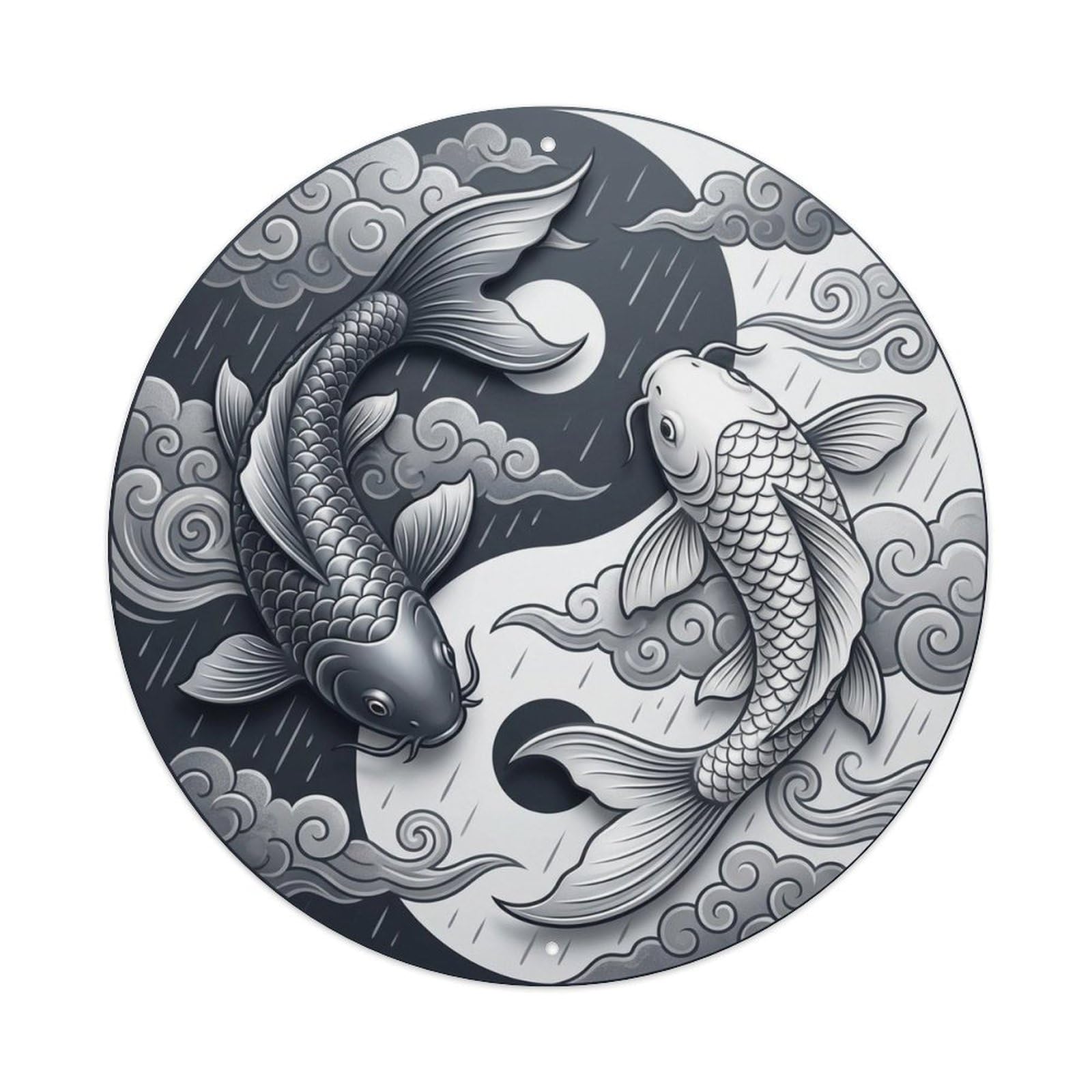 Olyhtr 8X8inch Classic Style Tai Chi Koi Nature Storm Zen Traditional Metal Tin Sign