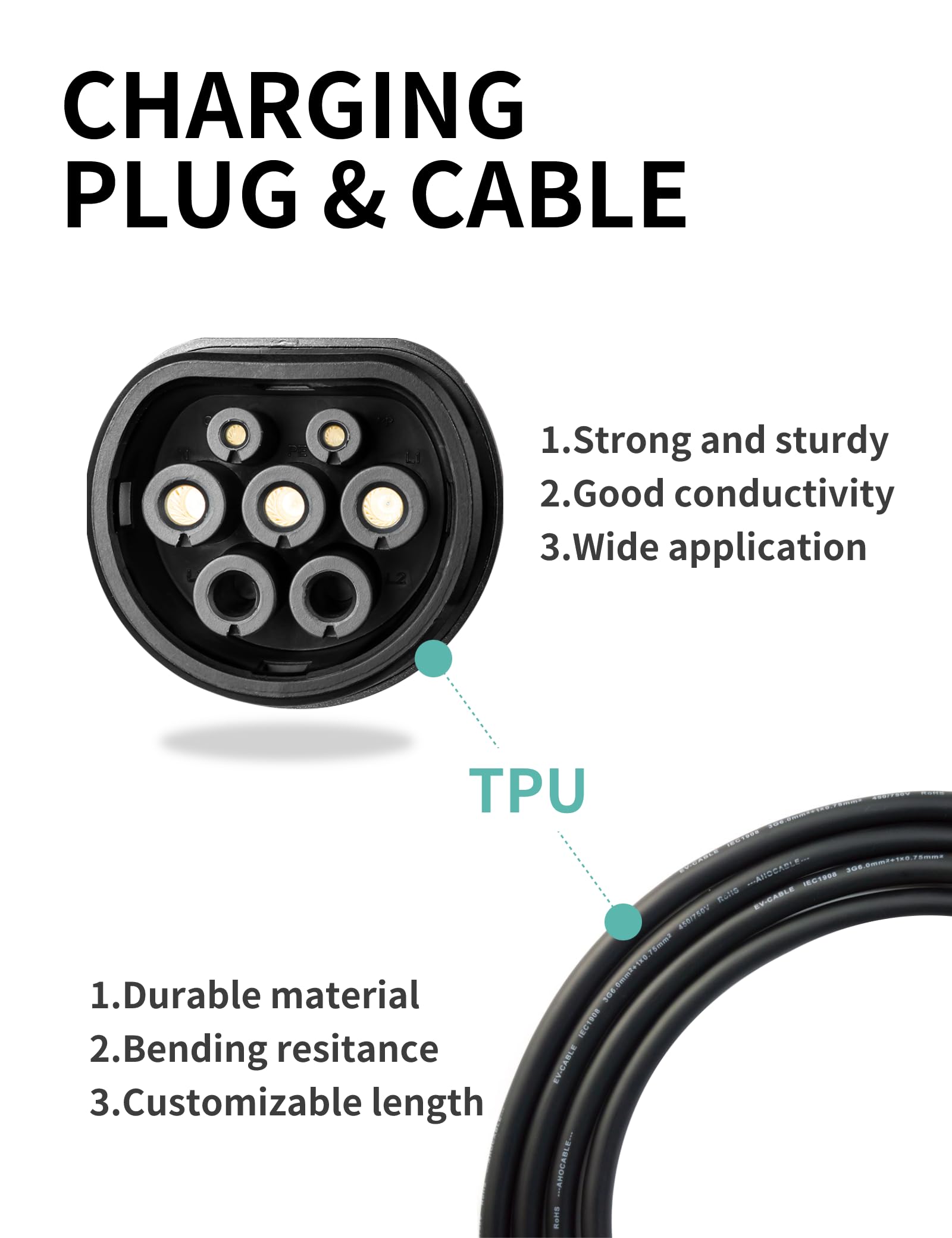 11 kW 380-440V trójfazowa ładowarka EV, typ 2, 6–16 A, kabel 10 m, WiFi i Bluetooth, IP65, odpowiednia do wszystkich pojazdów elektrycznych