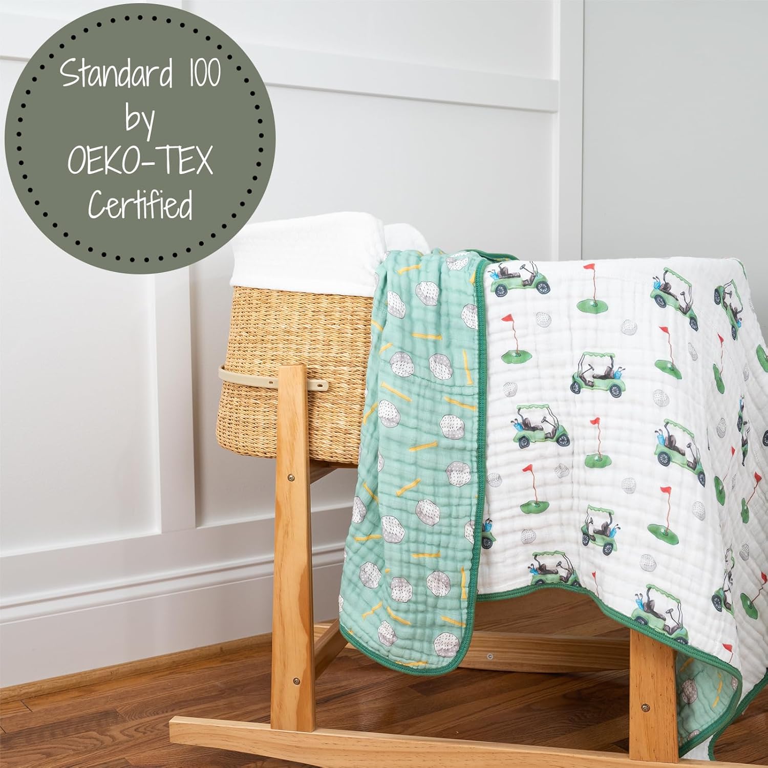 LollyBanks Muslin Baby Blanket 100% Organic Cotton, Muslin Quilt Lightweight, Toddler Blanket for Boys and Girls, 6 Layers Baby Blankets 47"x 47", Soft Nursery Receiving Blankets (Golf Print) - Image 5