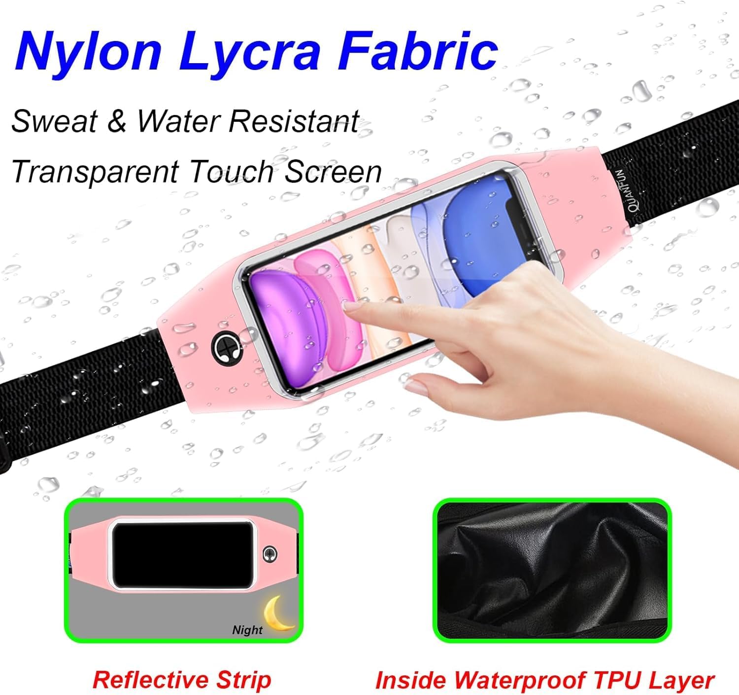 Running Belt,Fanny Pack Fits Phones UP to 6.5" for Women Men,Pink image 2