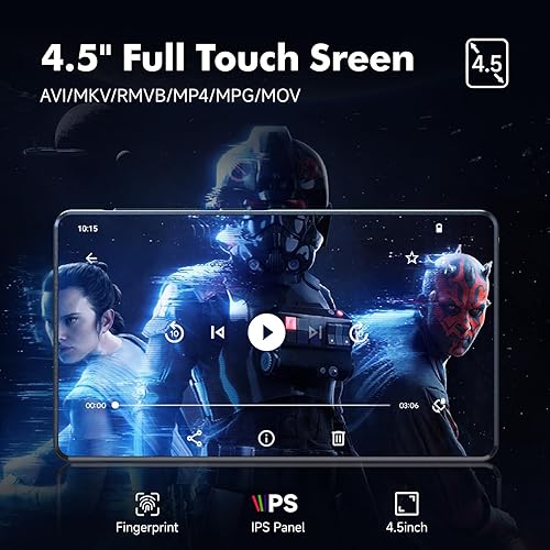 Miniatura 6 de RUIZU Reproductor de MP3 Android de 163 GB con Bluetooth y WiFi, reproductor de música IPS de 4.5 pulgadas con Spotify, Pandora, Tienda Music,