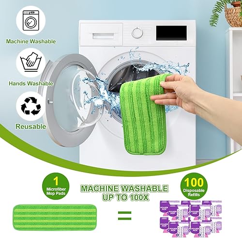 Miniatura 9 de Paquete de 4 almohadillas reutilizables para trapeador compatibles con Swiffer PowerMop, almohadillas de repuesto para trapeador Swiffer Power Mop,