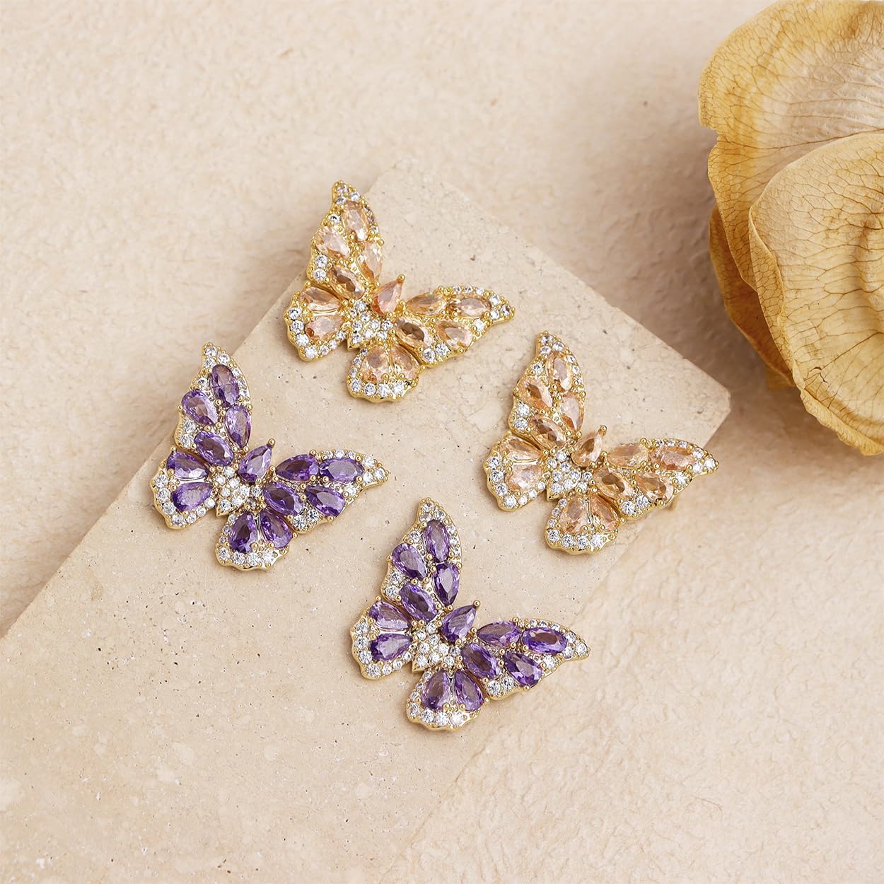 Sonateomber Butterfly Rhinestone Stud Earrings for Women,Dainty Cute CZ Crystal Earings Prom Wedding Holiday Fashion Jewelry Gift - Image 7