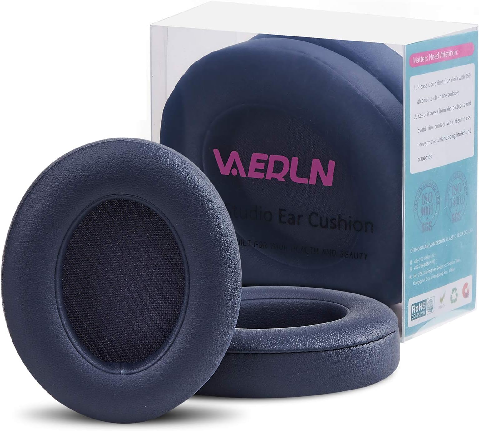Vanerdun Replacement Ear Pads - Compatible with Beats Studio 2/3 Wired/Wireless & Beats B0500 B0501 Headphone - Protein Leather Memory Foam Ear Cushion - Dark Blue