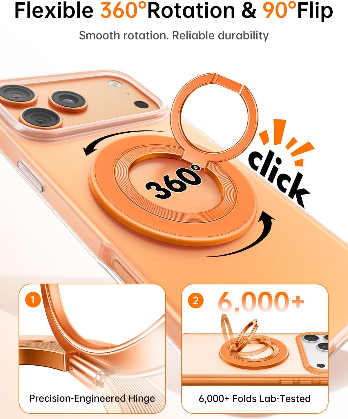 SYNCWIRE Magnetic Phone Ring Holder for MagSafe, 360° Rotation Cell Phone Grip Stand Finger Ring Kickstand Two-Sided Magnet Compatible with iPhone 17 Pro Max 16 15 14 13 12 MagSafe Accessories