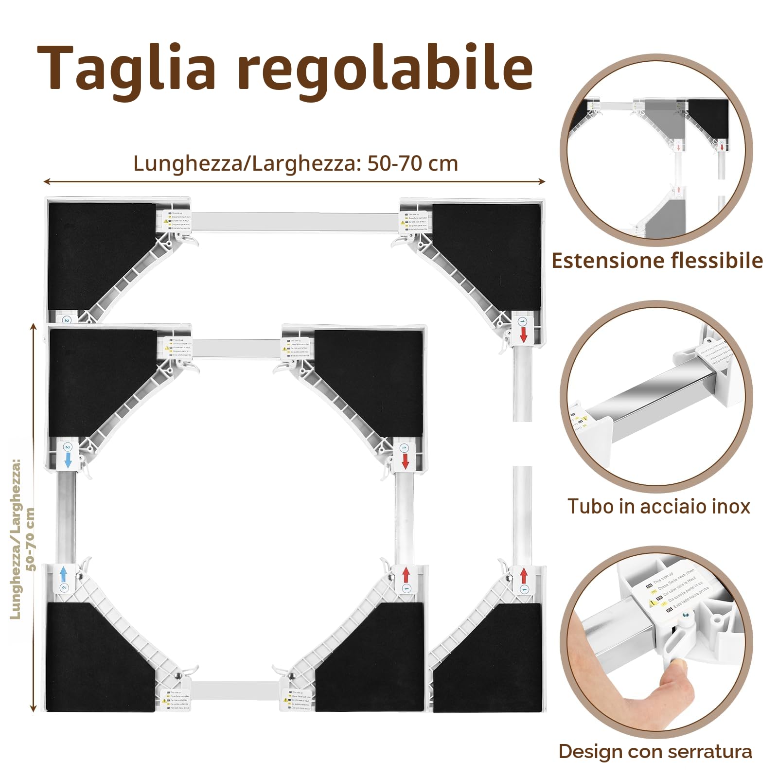 Zikenis Kit di Sovrapposizione Universale per Lavatrice e Asciugatrice con Cinghie a Cricchetto, Regolabile 45-70cm Kit di Accatastamento per Lavatrici, Telaio Intermedio per Lavatrice e Asciugatrice