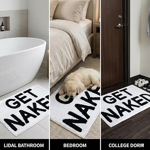 Miniatura 7 de Alfombra de baño Get Naked, antideslizante, absorbente, divertida, alfombra de baño blanca para baño y ducha, lavable a máquina, 17 x 24 pulgadas,