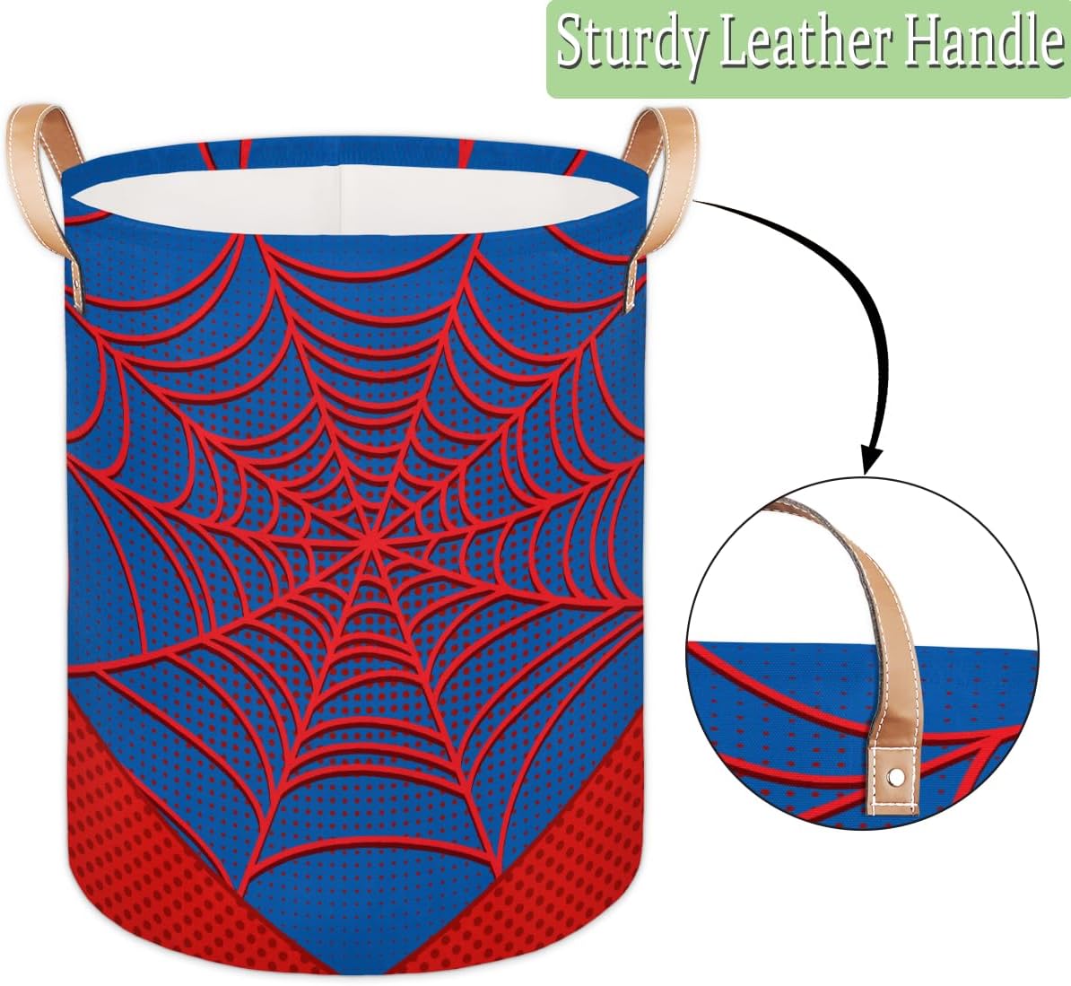 Large Laundry Basket Hamper - Blue Spiderweb 62L Collapsible Storage Bin for Kids Toys, Dirty Clothes, Blankets, Tall Baby Nursery Hamper for Boys Bedroom Bathroom Decor, Gift Basket