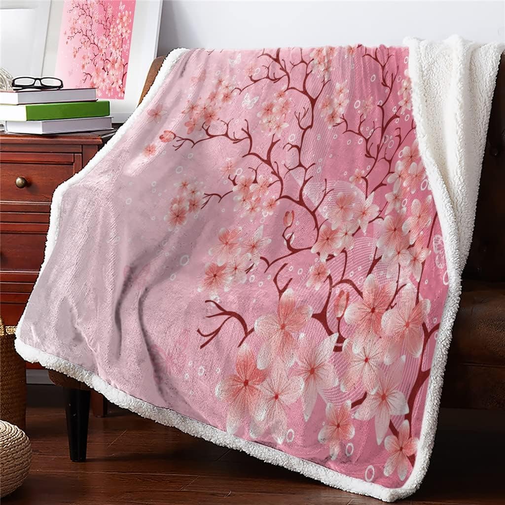 Cherry Blossom Sherpa Blanket Velvet Flannel Bedspreads Office Nap Throw Blankets Sofa Cover