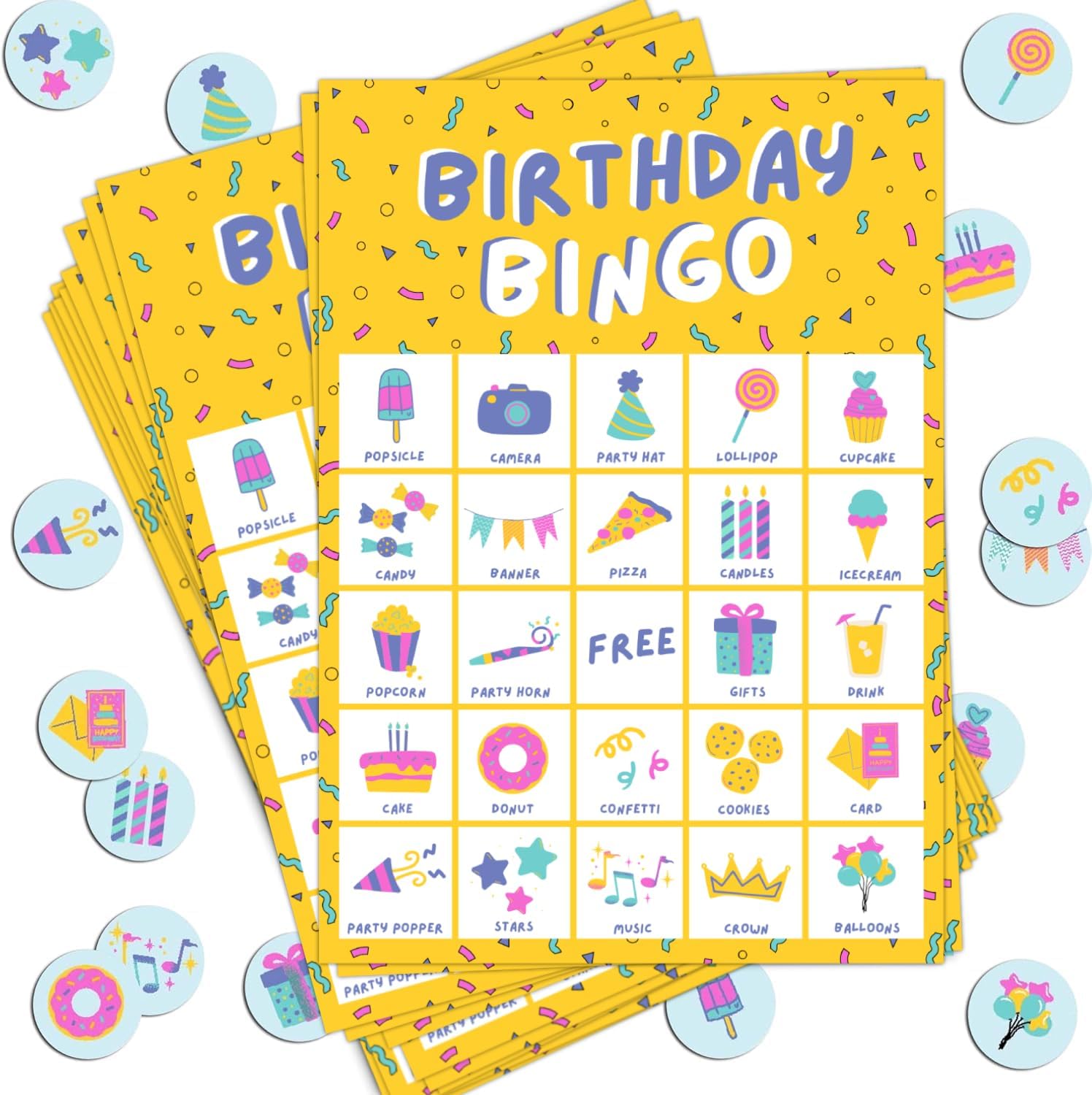 Markt Birthday Bingo Game for Kids Birthday Party Games, Kids Party Games Supplies - 23 Players - Blue