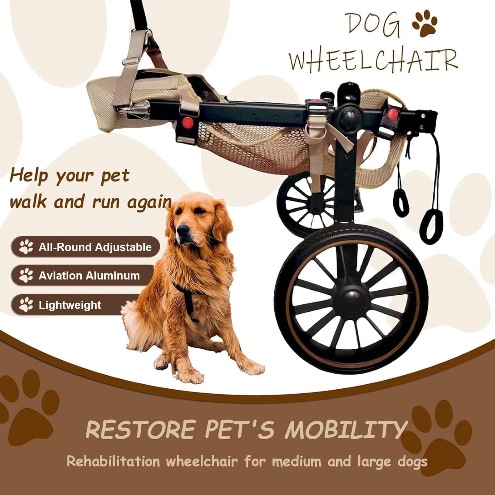 Silla de Ruedas para Perros Grandes con Patas Traseras, Ayuda A La Movilidad y Carrito para Mascotas Discapacitadas, Ideal para Rehabilitación de Piernas En Personas Mayores XL