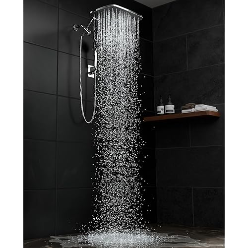 Veken 11.8" Rain Shower Head with Handheld, High Pressure Handheld Shower with Multi Spray Modes, Rainfall Combo with 15" Metal Extension Arm, Detachable Dual Shower, Bathroom Decor, Chrome Silver