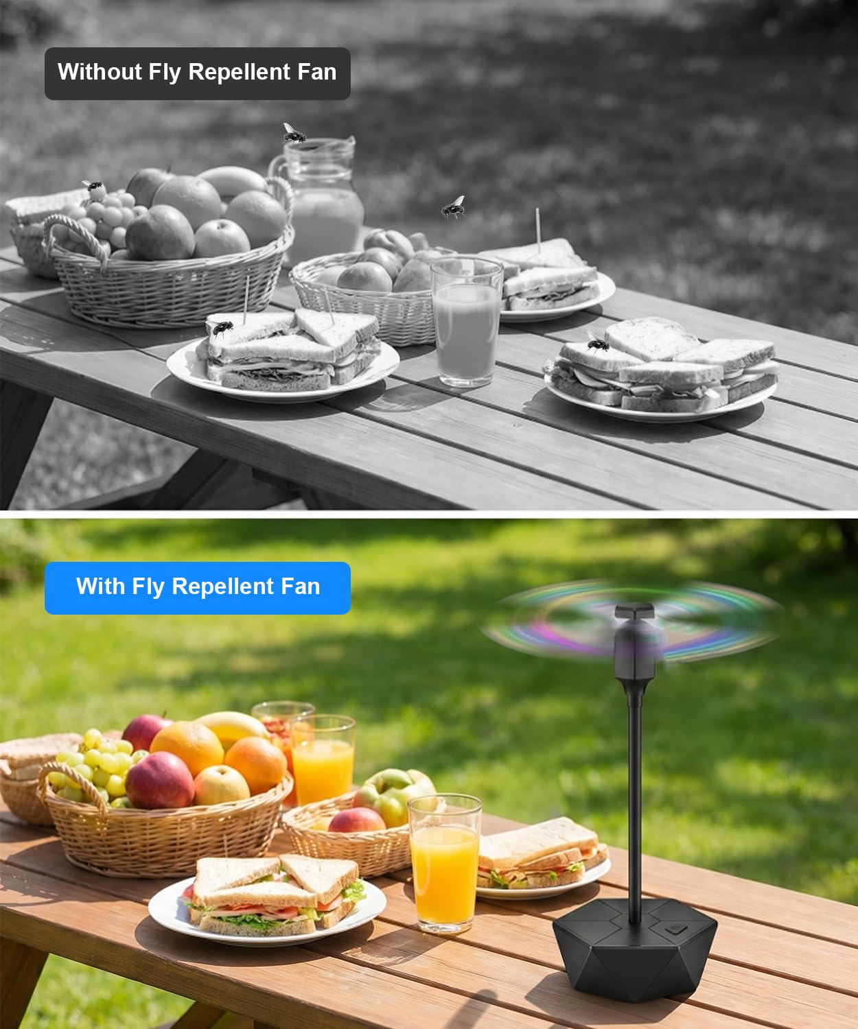 Set di 6 repellenti per mosche senza sostanze chimiche, repellente per mosche e vespe, per tavolo, barbecue e giardino, funzionamento a batteria, scacciamosche