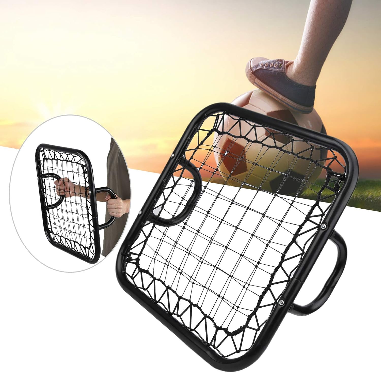 Handheld Soccer Rebounder Portable Goalkeeper Training Equipment Football Rebound Net for Soccer Practice Black Metal 50x50x12cm