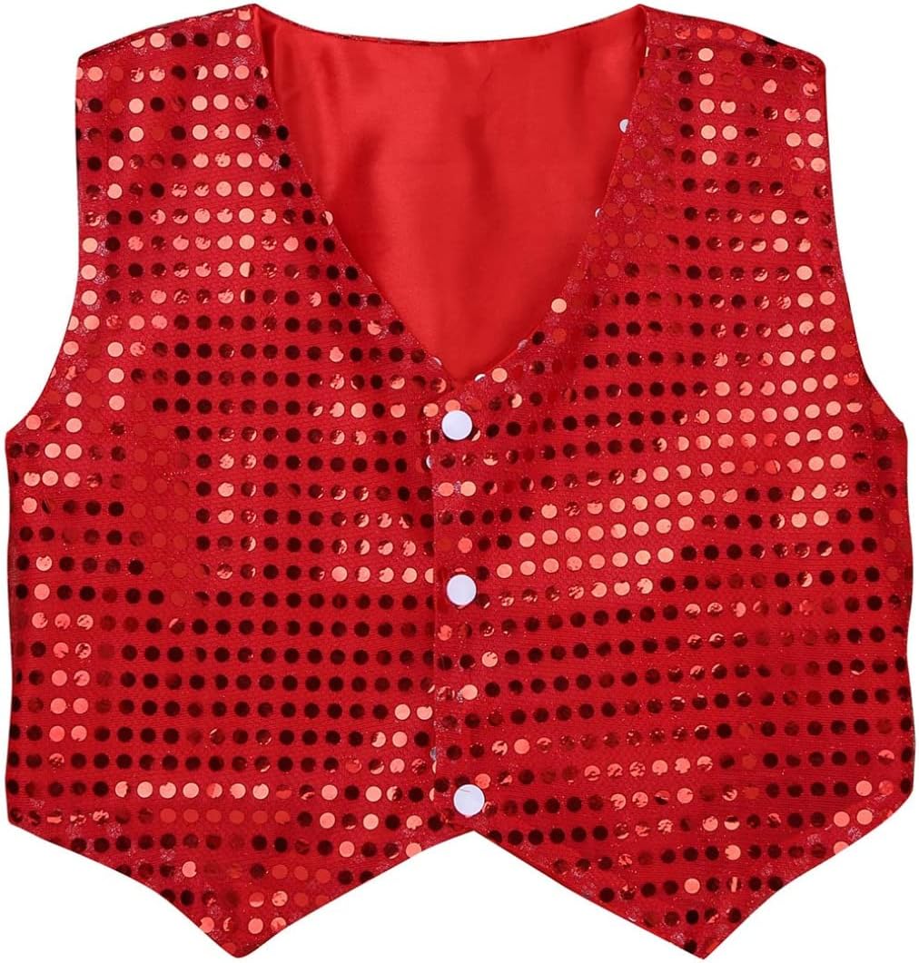 iiniim Kids Girls Boys Glitter Sequin Hip-hop Jazz Dance Waistcoat Sleeveless Jacket Vest Tops Shirt