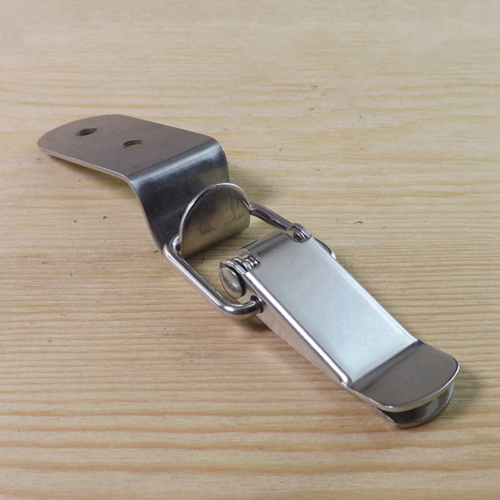 Geroosaty 2X 90 Degrees Duck-Mouth Buckle Hook Lock Stainless Steel Spring Loaded Draw Toggle Clamp Silver Hasp Catch - Image 4