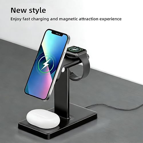 Miniatura 2 de Soporte de cargador inalámbrico 3 en 1 para iPhone, Apple Watch y AirPods, estación de carga magnética para múltiples dispositivos Apple