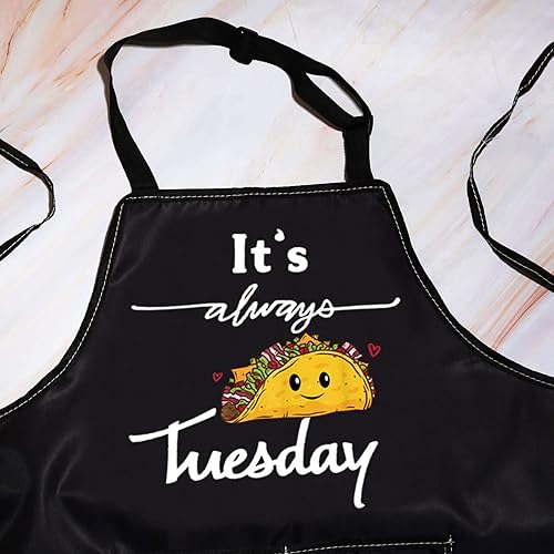 Miniatura 3 de BWWKTOP Delantal de cocina para taco, para amantes de los tacos, regalos para amantes de los tacos "It's Always Tuesday" con bolsillos