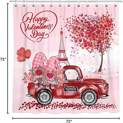 Miniatura 5 de Ochine Cortina de ducha rosa para el día de San Valentín cortina de ducha rústica para el día de San Valentín romántica pareja de gnomos rojos