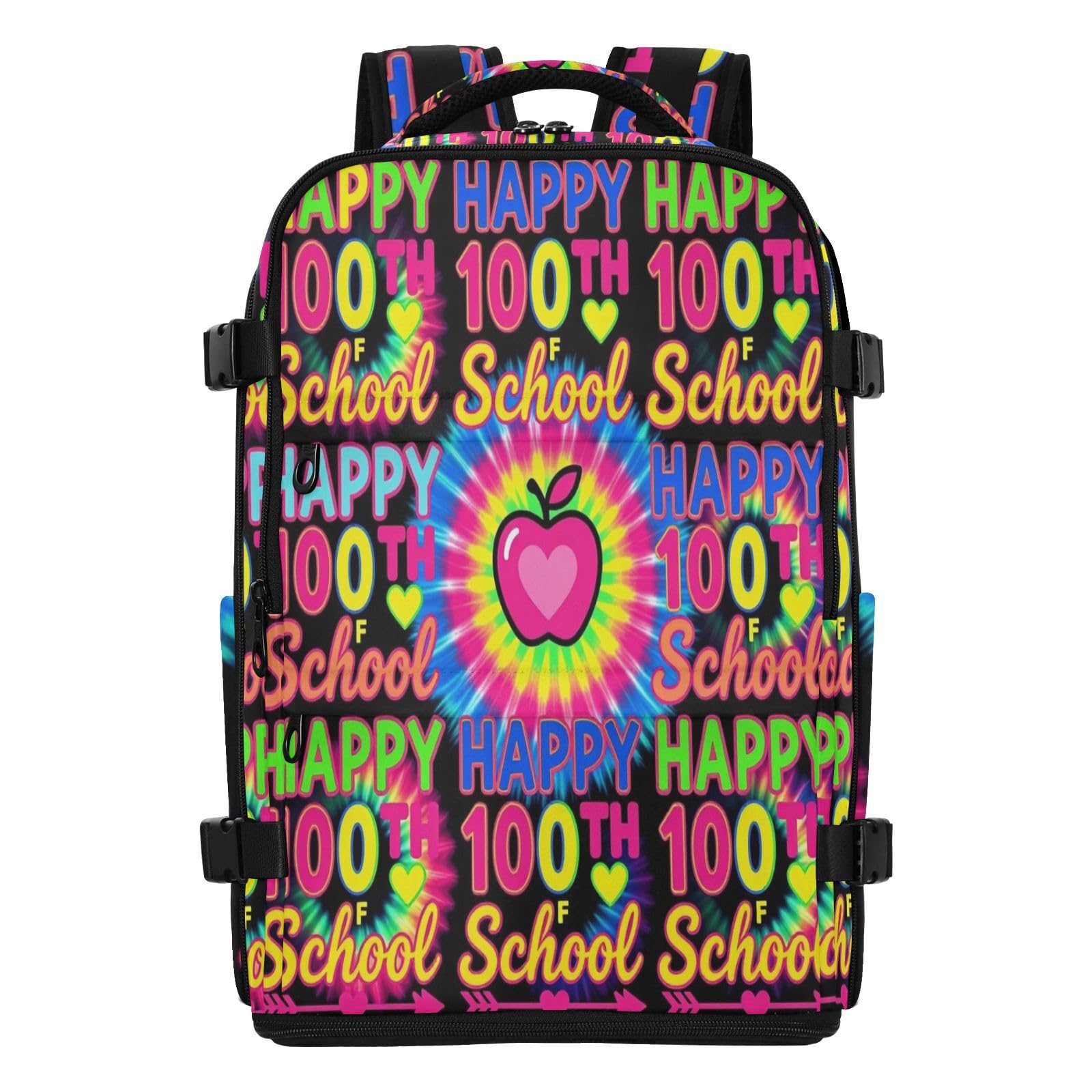 Plecak roboczy dla kobiet 15-calowa torba na laptopa do samolotów 20 l | Wodoodporna lekka podróżna torba na laptopa Tie Dye Happy 100th Day Of School torba na laptopa 16 cali dla kobiet podróż