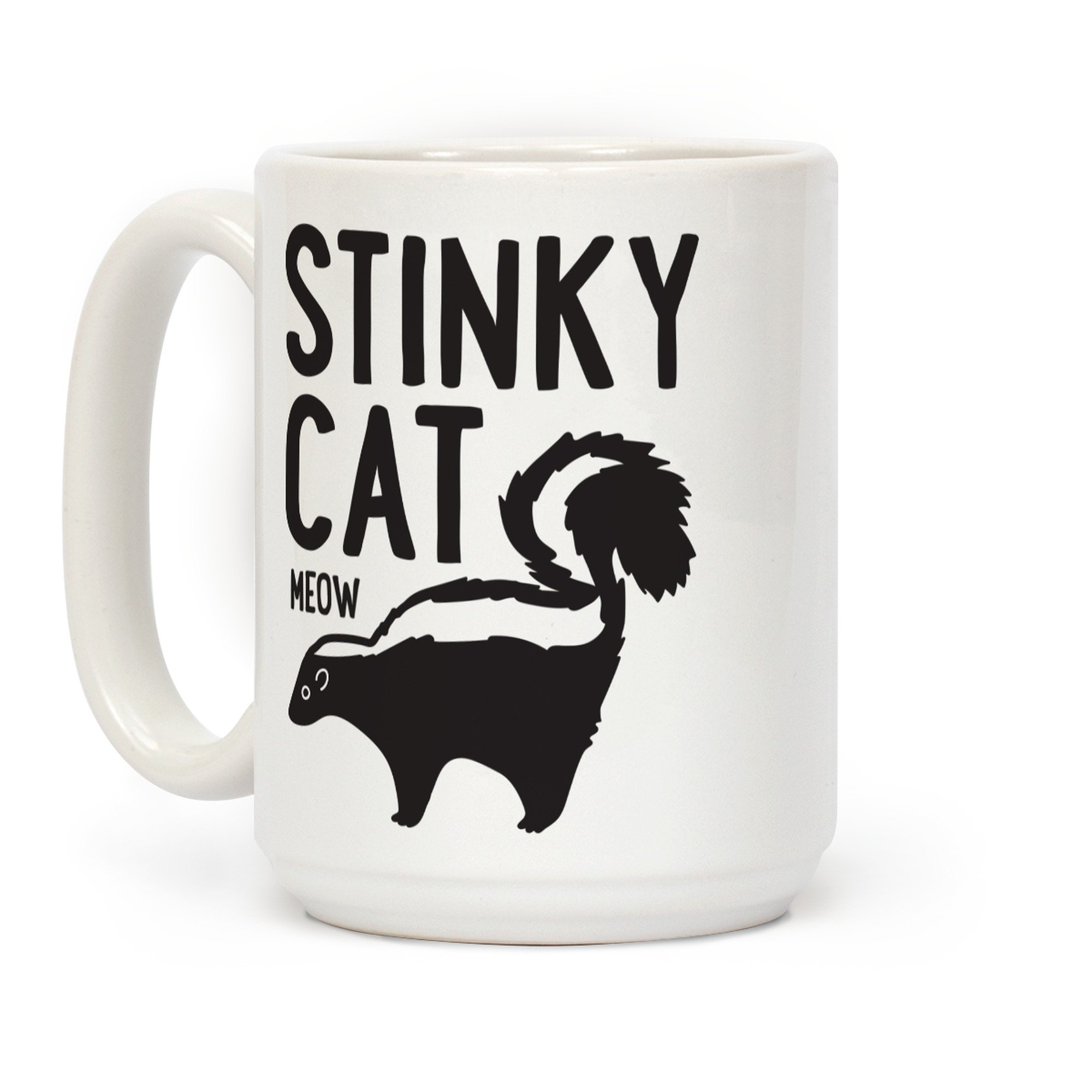 LookHUMANStinky Cat Skunk White 15 Ounce Ceramic Coffee Mug