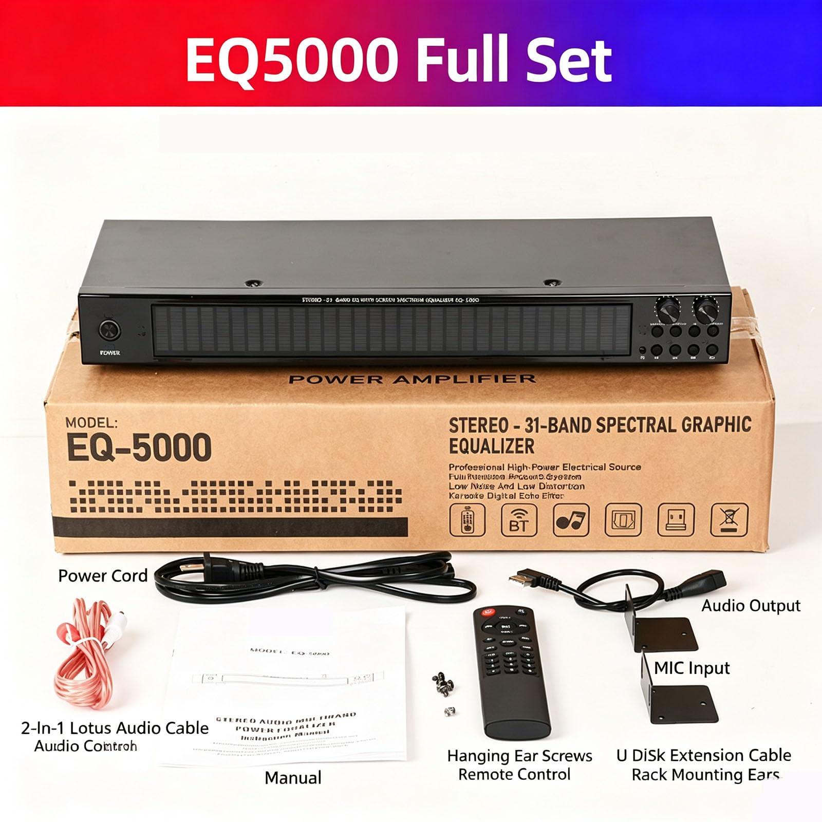 Ecualizador Digital De 31 Bandas, Ecualizador De Audio Doméstico, Analizador De Espectro Musical, Montaje En Rack De 1u, con Bluetooth 6.0, 5 Efectos De Ecualización Preestablecidos