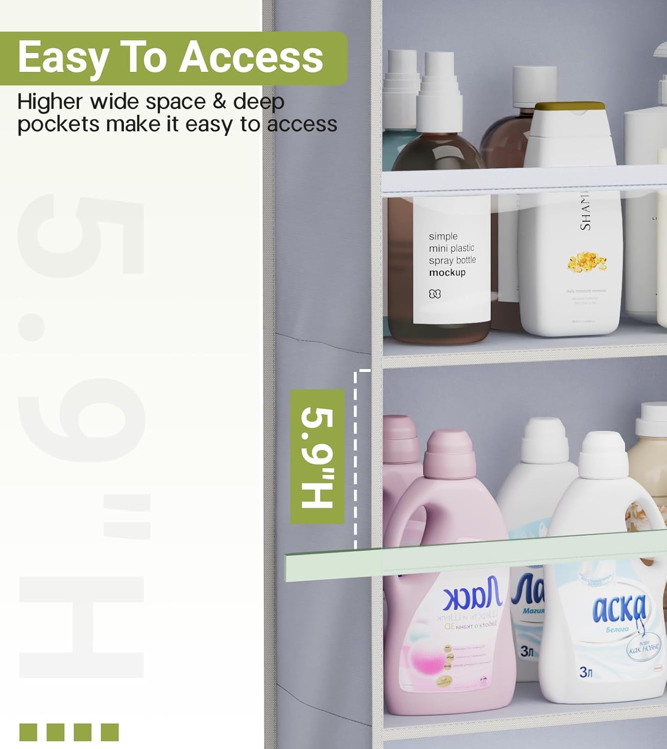 AOODA 2 Pack Over the Door Organizer, Large Capacity Closet Door Hanging Organizer, Clear Deep Pockets Baby Organizer Storage for Nursery, Bathroom, Bedroom, Pantry, Diapers (Grey) - Image 4