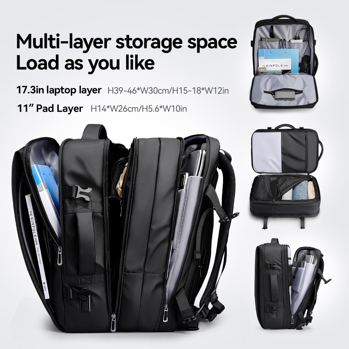 MARK RYDEN 30-45L Geschäftsreiserucksack, Erweiterte Umhängetasche, multifunktionaler Nass- und Trockenrucksack, passend für 17,3" Computertasche, Handtasche