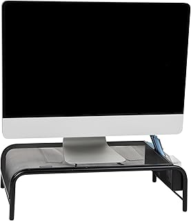 Mind Reader Network Collection, Monitor Stand, 2 Side Storage Compartments, Desktop Organizer, Metal Mesh, Black