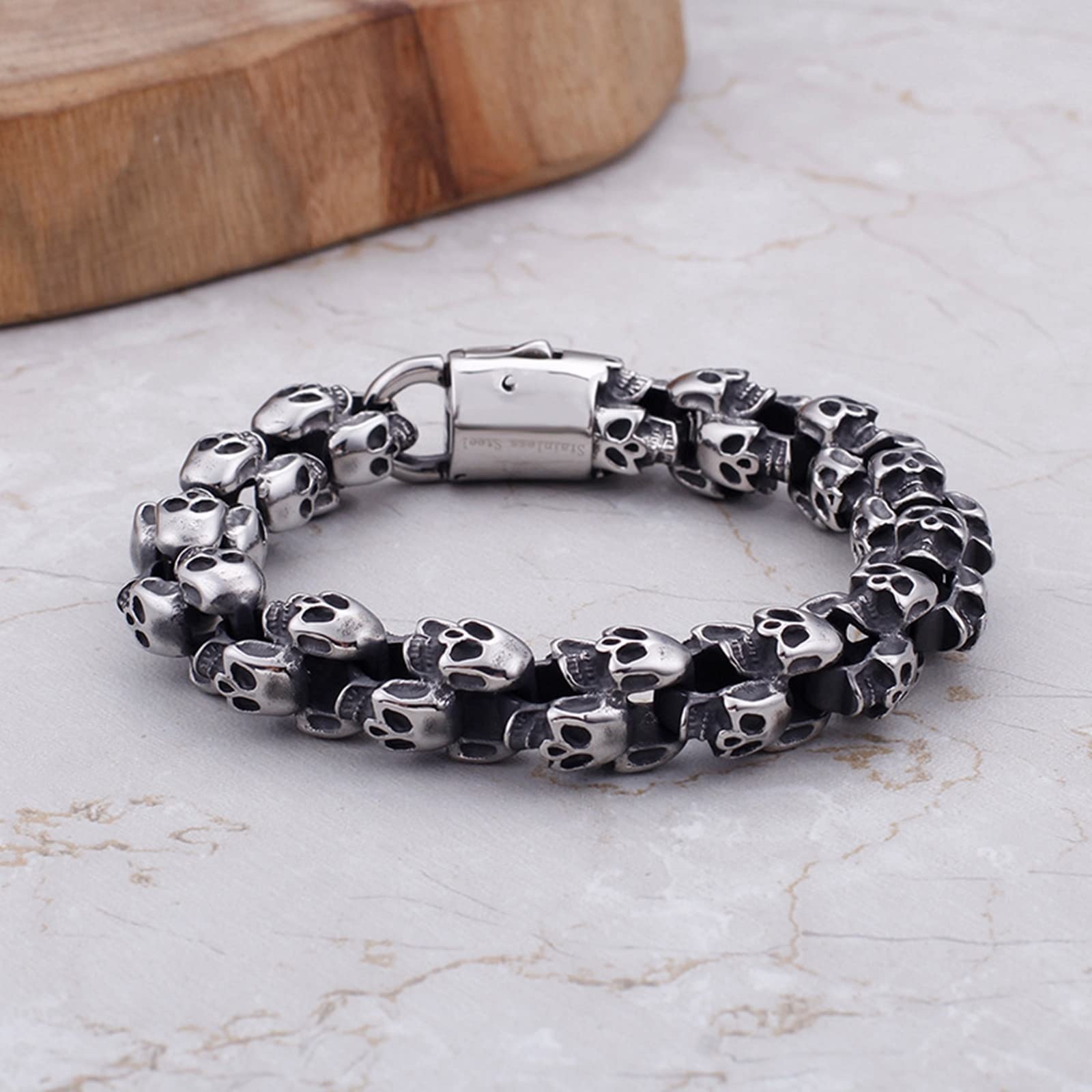 Herrenarmband in Edelstahl, Schädel Pärchen Armband Zeitloser Herrenschmuck