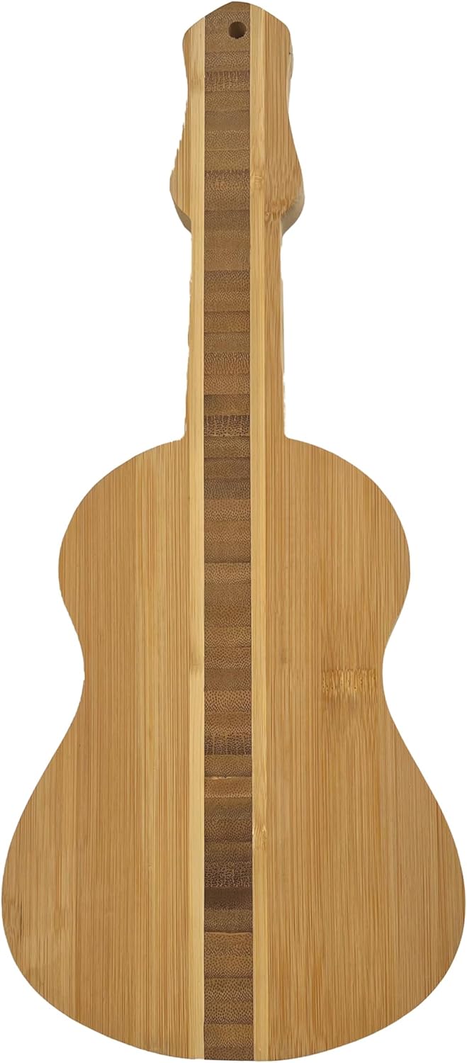 Guitar Shaped Bamboo 7” x 17” Serving and Cutting Board – Music Inspired Kitchenware: Perfect for Serving Appetizers, Cheeses, Charcuterie and More (ROCK AND ROLL)