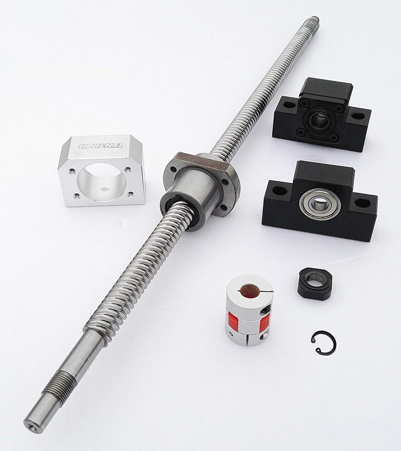 TEN-HIGH SFE2525 1200 mm Kugelgewindetrieb mit Metall EinzelKugelmutter+1 Set EK/EF20+Kupplung+Mutterabdeckung CNC