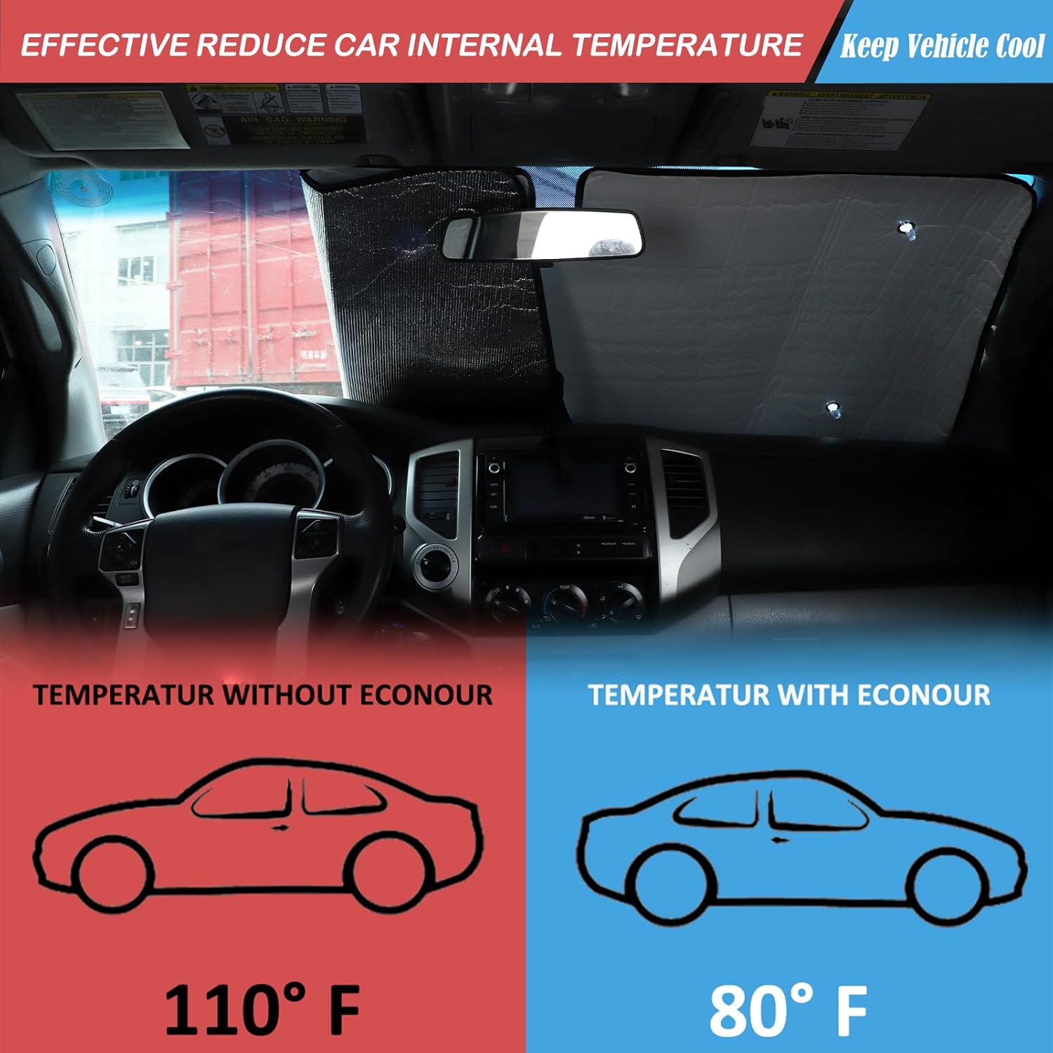 The Original Windshield Sun Shade for Toyota Tacoma 2006 2007 2008 2009 2010 2011 2012 2013 2014 2015 Car Windshield Reflective Sunshade Protector Sun Shade Accessories (6 pcs)