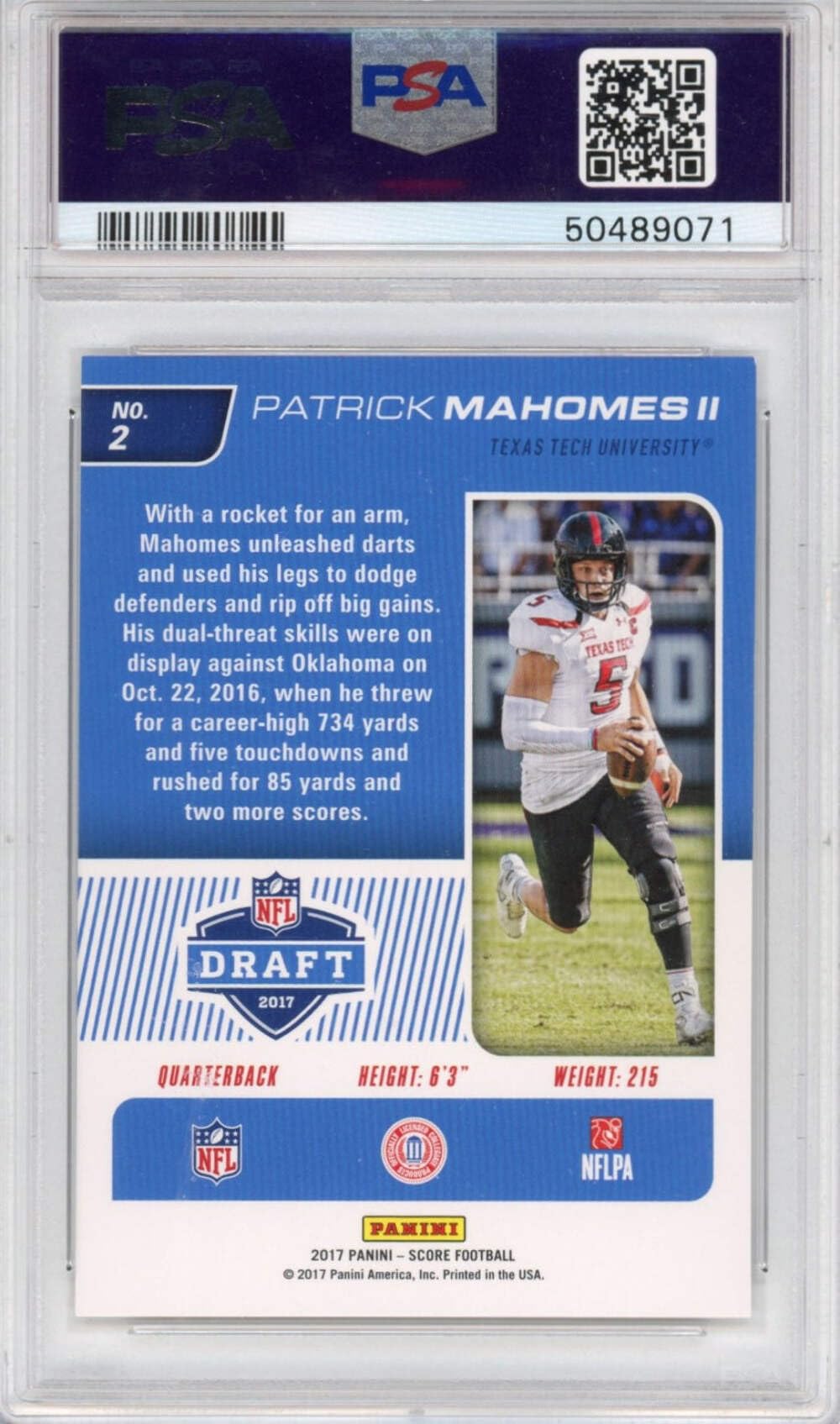 Amazon.com: Graded 2017 Panini Score Patrick Mahomes II #2 NFL Draft Rookie  RC Football Card PSA 10 Gem Mint : Collectibles & Fine Art