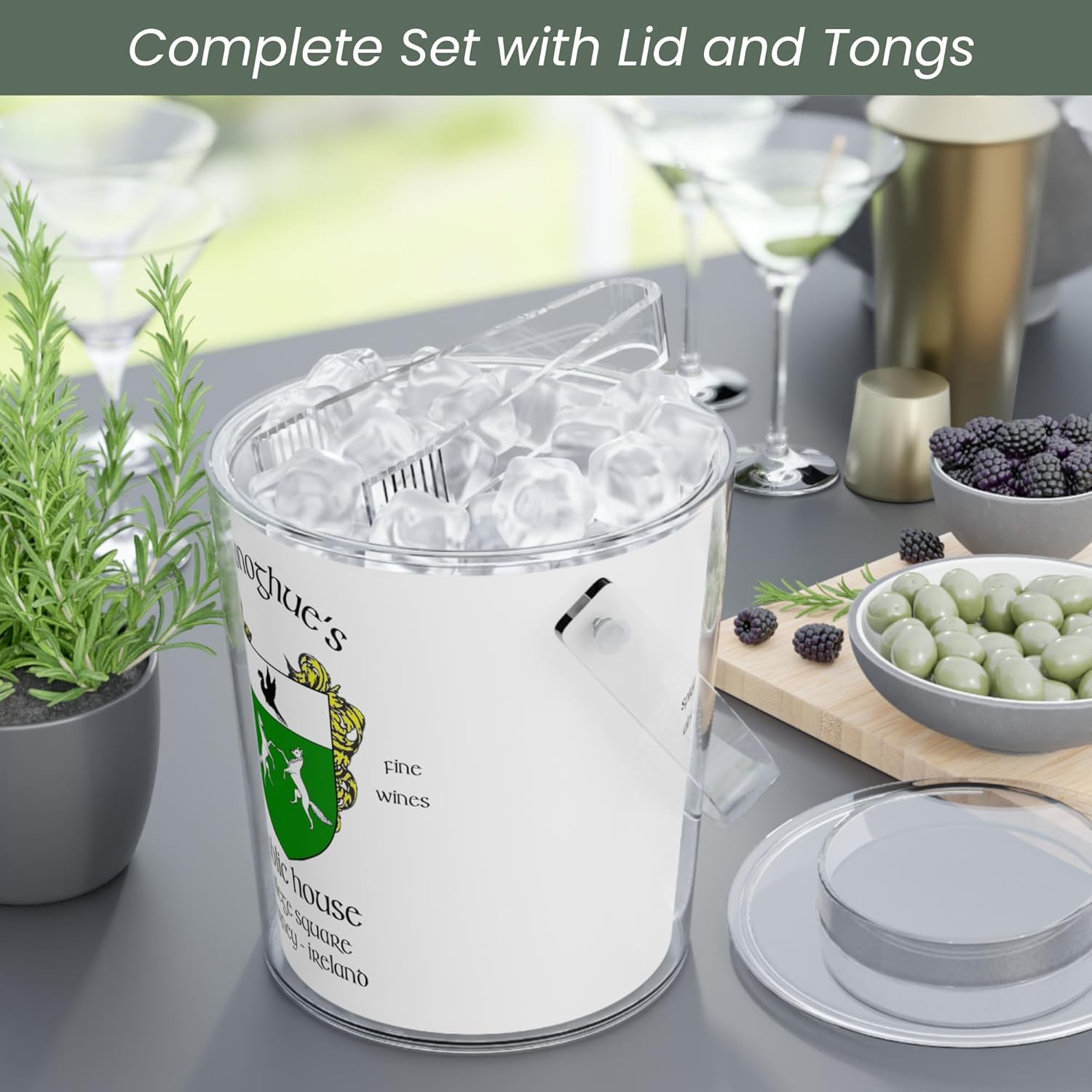 Authentic Irish Pub Ice Buckets with Tongs & Lid - Ireland Bar Souvenir from Over 200 Irish Bars Featuring Family Crest & Coat of Arms Designs (O'Leary's Pub)