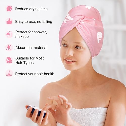 Vista 58 de Basumee Toalla de microfibra para el cabello para niños, paquete de 2 toallas de pelo de secado rápido con turbantes para cabello húmedo, toalla