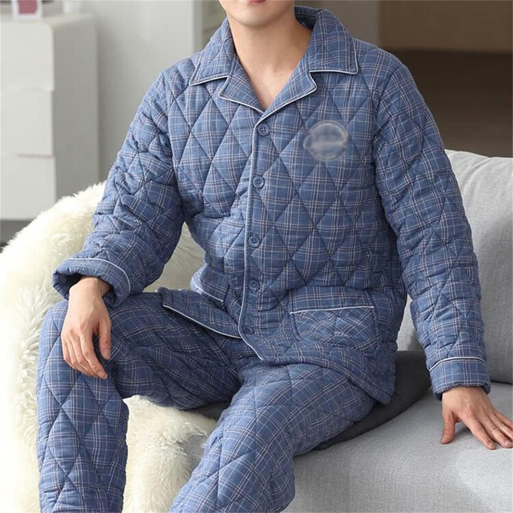 Autumn And Winter Add Thick Male Pajamas Money Green Middle Age Clip Cotton-padded Jacket Home Clothes Suit