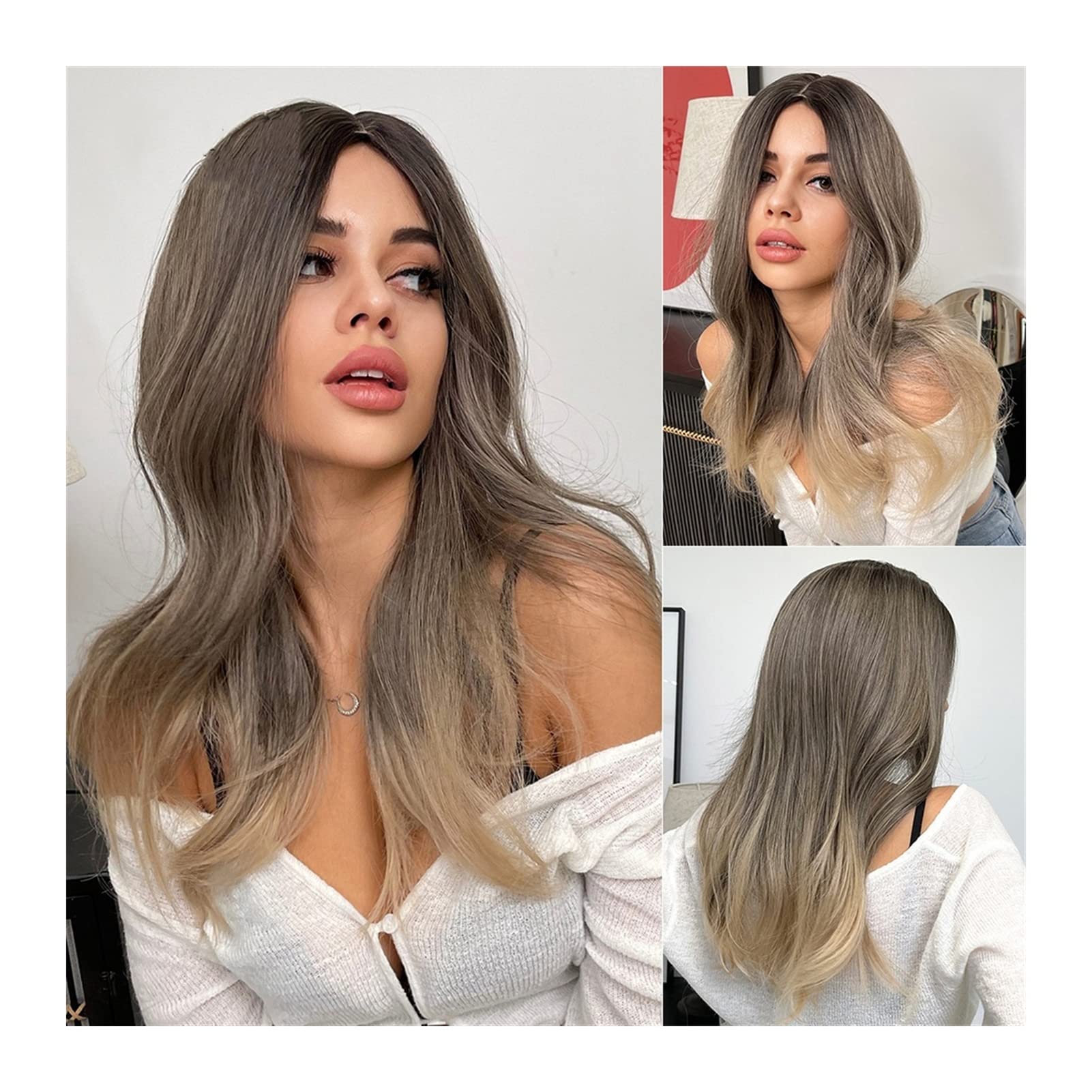 Perruque synthétique longue vague naturelle blonde pour femme cheveux thermorésistants