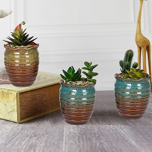 Miniatura 4 de Paquete de 2 macetas de cerámica  Macetas con agujero de drenaje, macetas clásicas de pelo antiguo para plantas de exteriorinterior, flores,