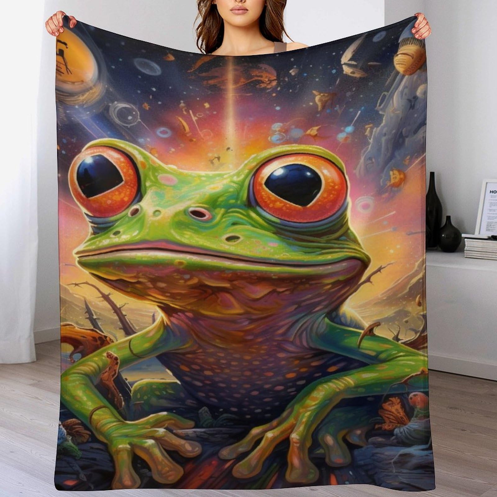 Couverture chaude en flannel motif grenouille pour lit 130x180cm