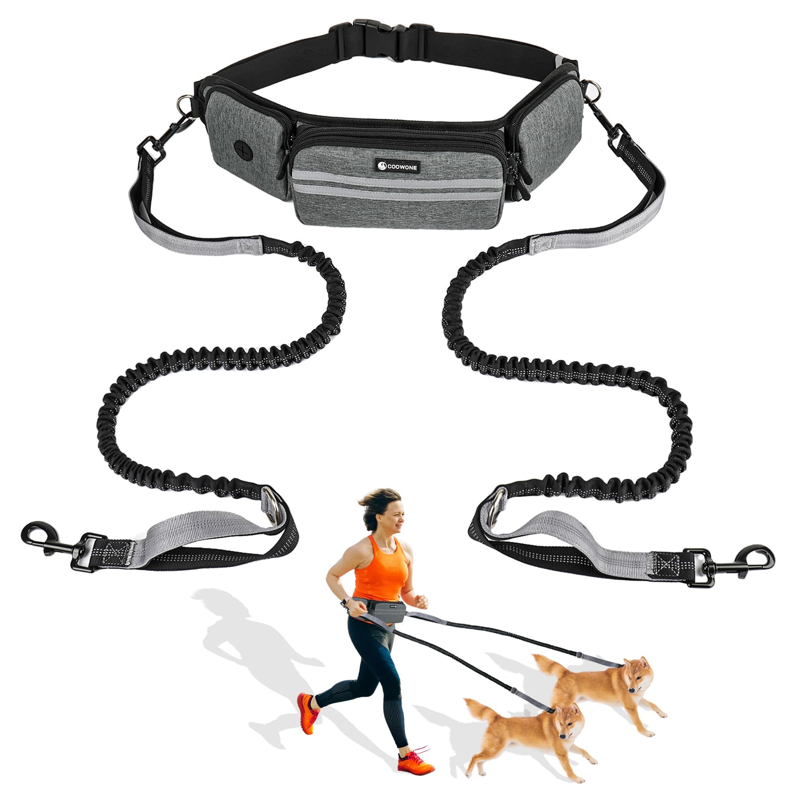 Hands Free Dog Leash with Dog Walking Fanny Pack for Large Medium Small Dogs, Heavy Duty Durable Reflective Waist Bungee Leash for Dog Training,Night Walking Running Jogging Hiking