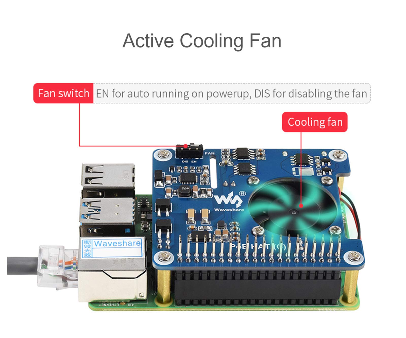 Carte D'extension PoE HAT (D) Pour Raspberry Pi 4B/3B+ - Alimentation Par Ethernet Avec Ventilateur