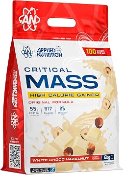 Applied Nutrition Original Critical Mass - Weight Gainer with MCT Powder, High Calorie Protein Powder Mass Gainer 6kg - 25 Servings White Choco Hazelnut