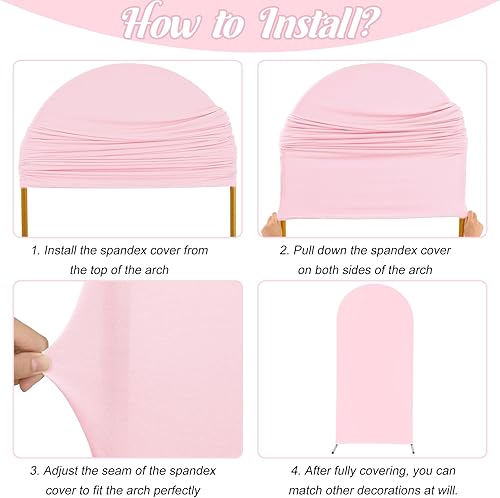 Miniatura 5 de Cubierta de arco de boda ajustable de elastano de 7.2 pies, cubierta de fondo de arco rosa con parte superior redonda para boda, fiesta de